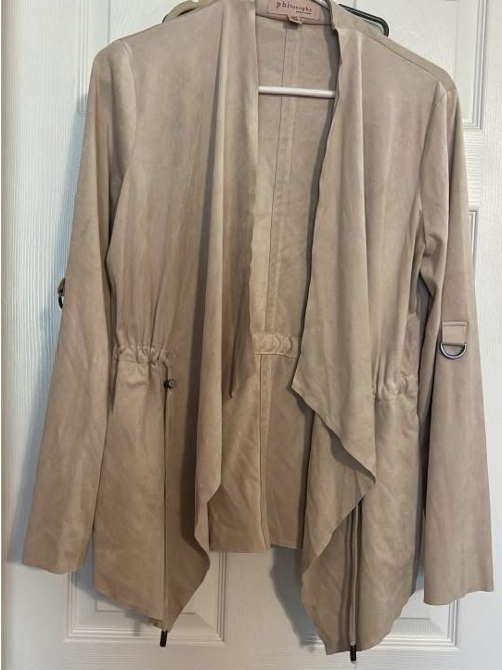 Philosophy Taupe Draped Open-Front Trench Jacket